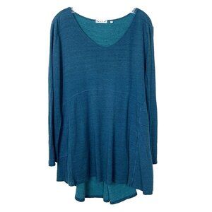 Habitat Clothes to Live in Womens M Tunic Hi Low Hem Teal Boho Knit Long Sleeve